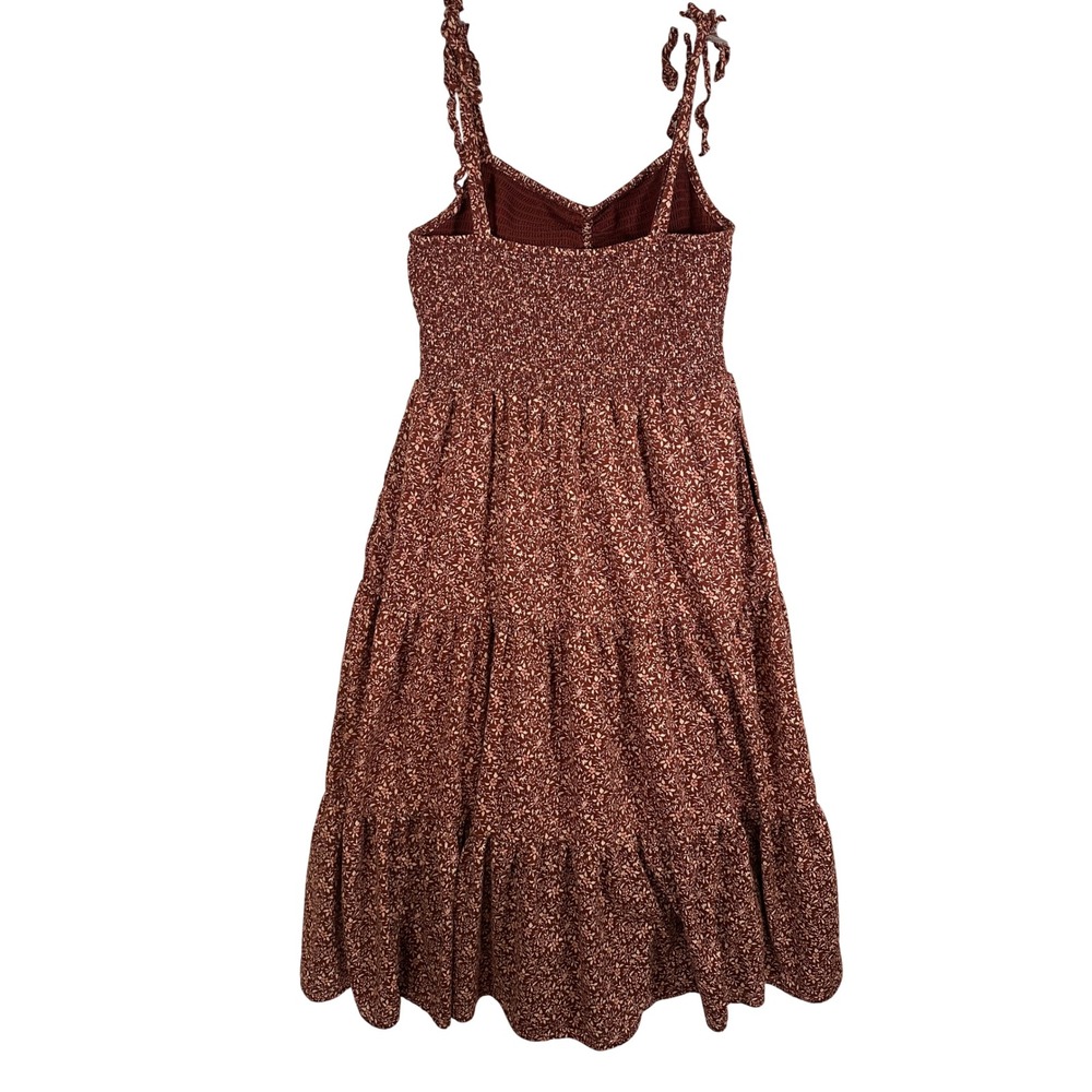 Madewell Lucie Tie Strap Tiered Midi Dress Stained Mahogany Floral L NF877 - Picture 3 of 8